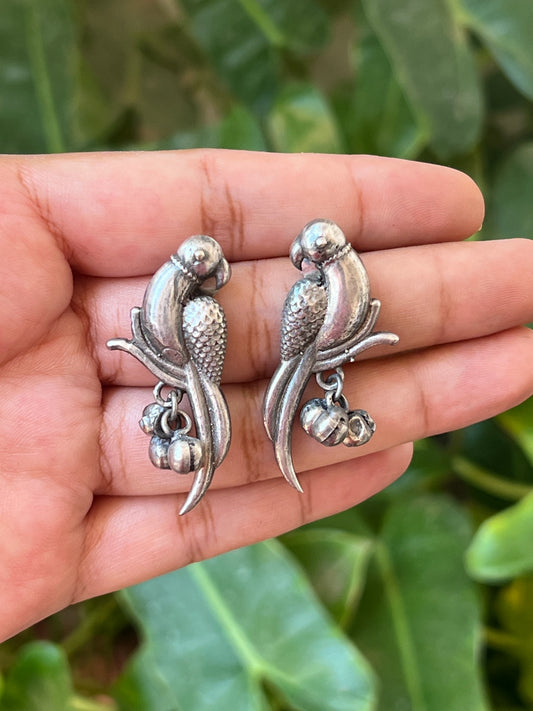 Oxidised parrot earrings