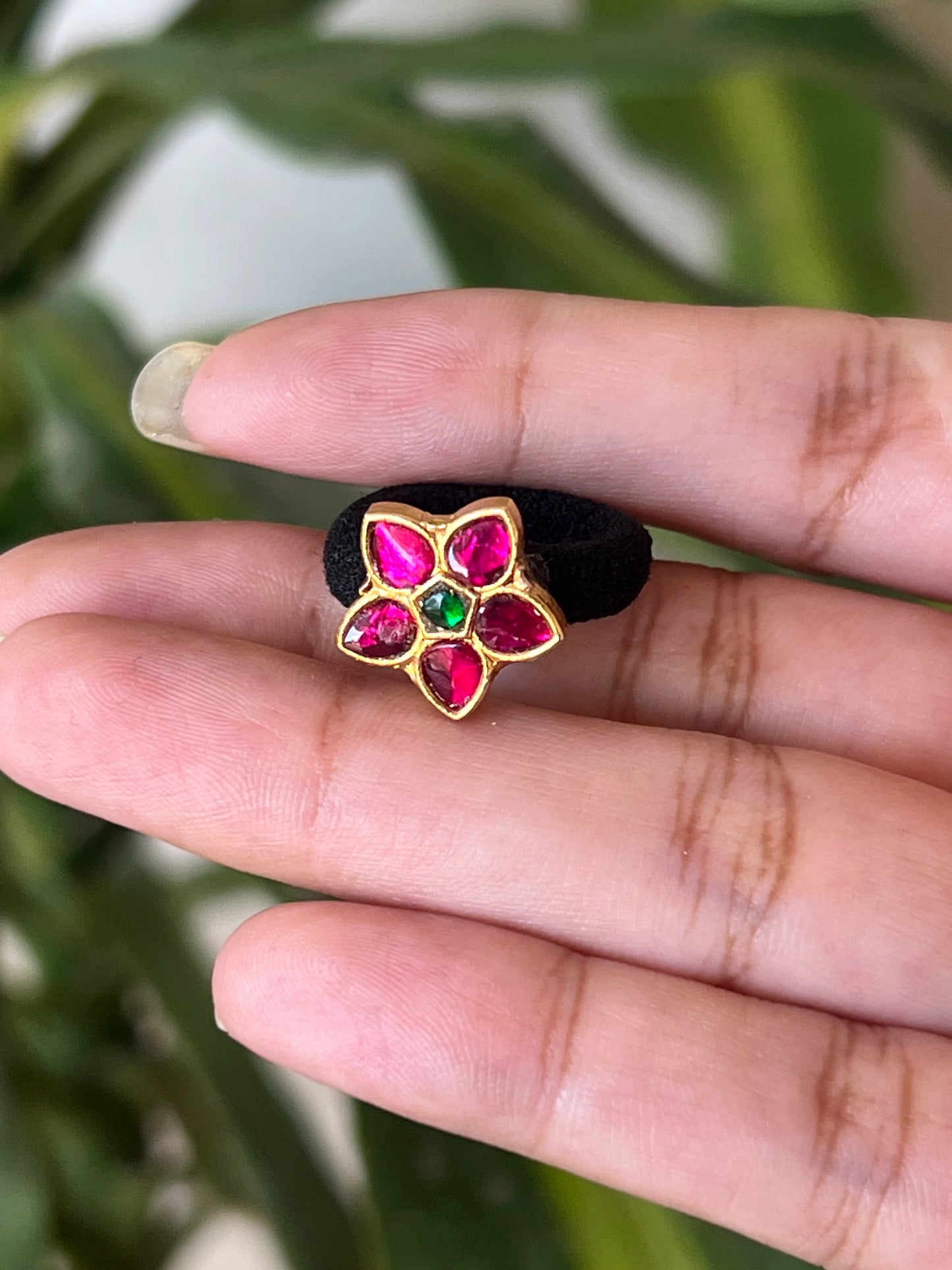 Jadau Ruby flower hair band