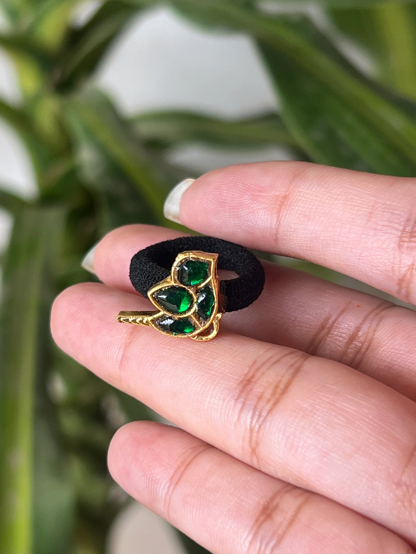 Jadau green bird hair band