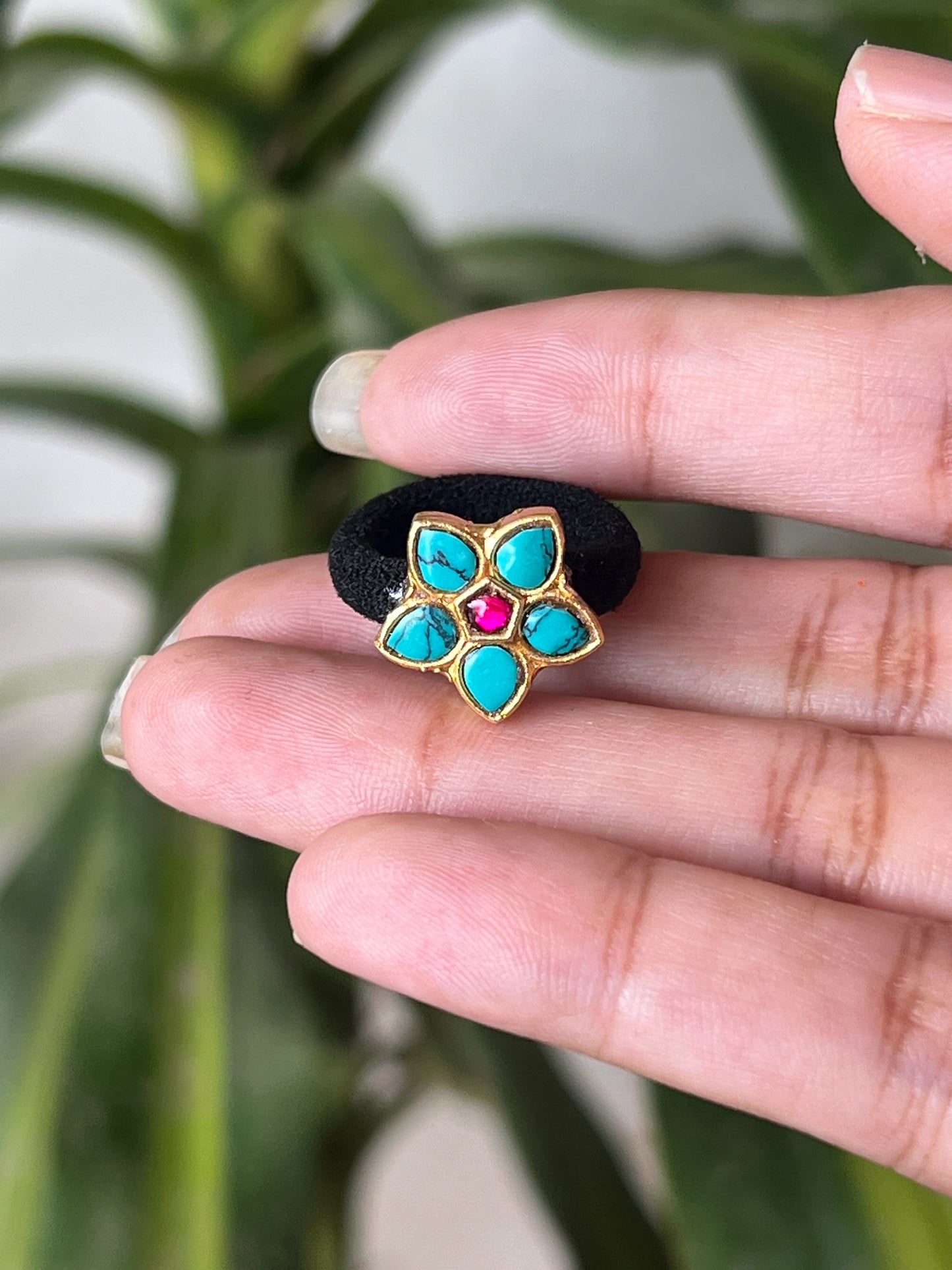 Jadau turquoise blue flower hair band