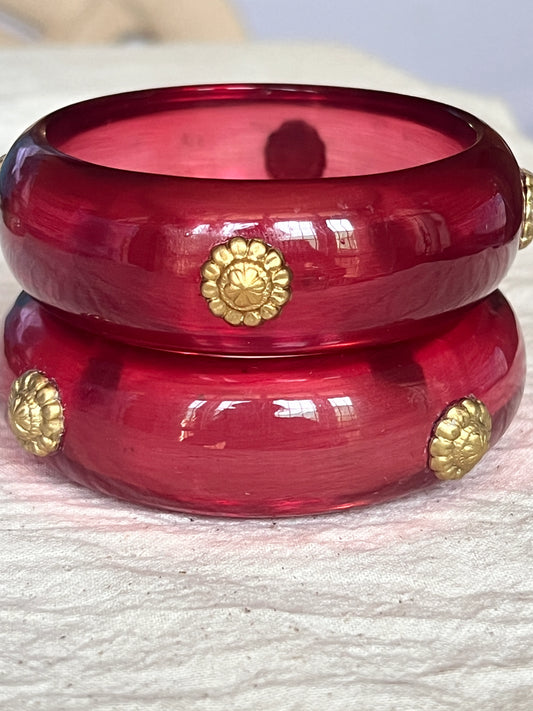 Red Resin bangles with gold motifs