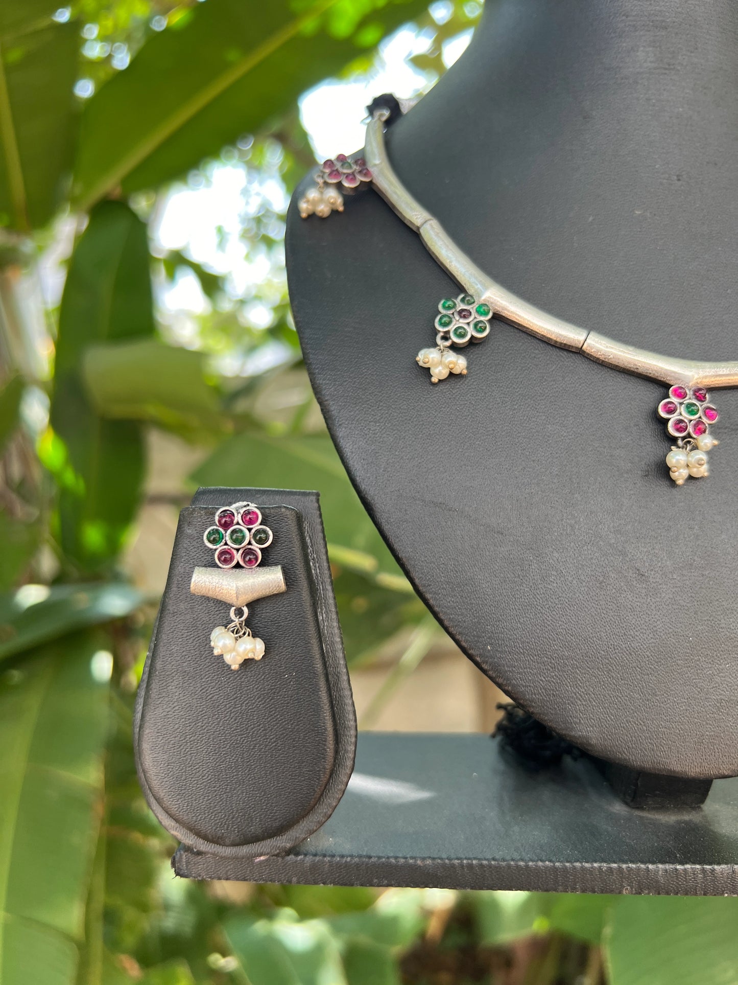 Oxidised short necklace set