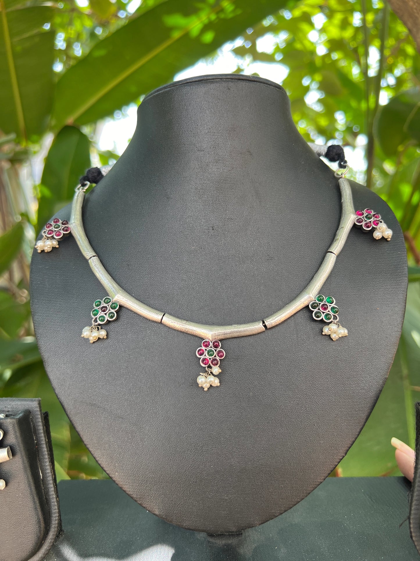 Oxidised short necklace set