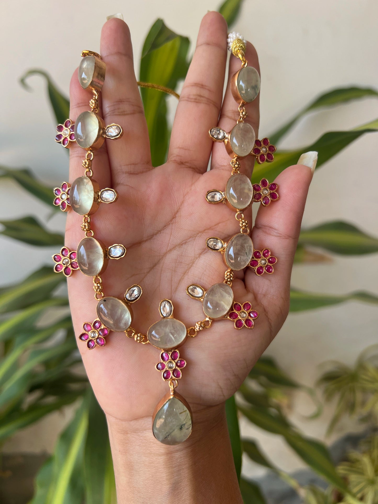Natural stone kundhan necklace set