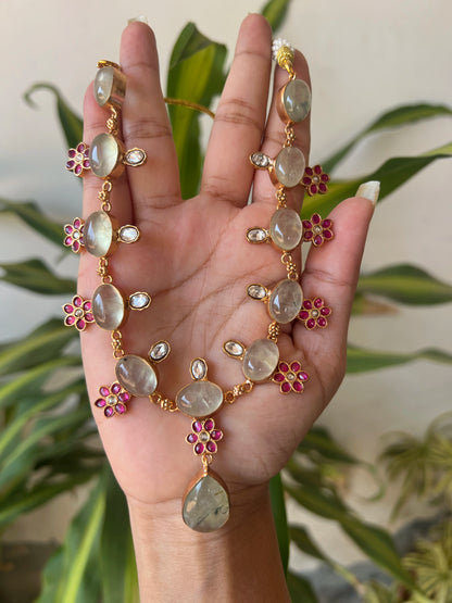 Natural stone kundhan necklace set