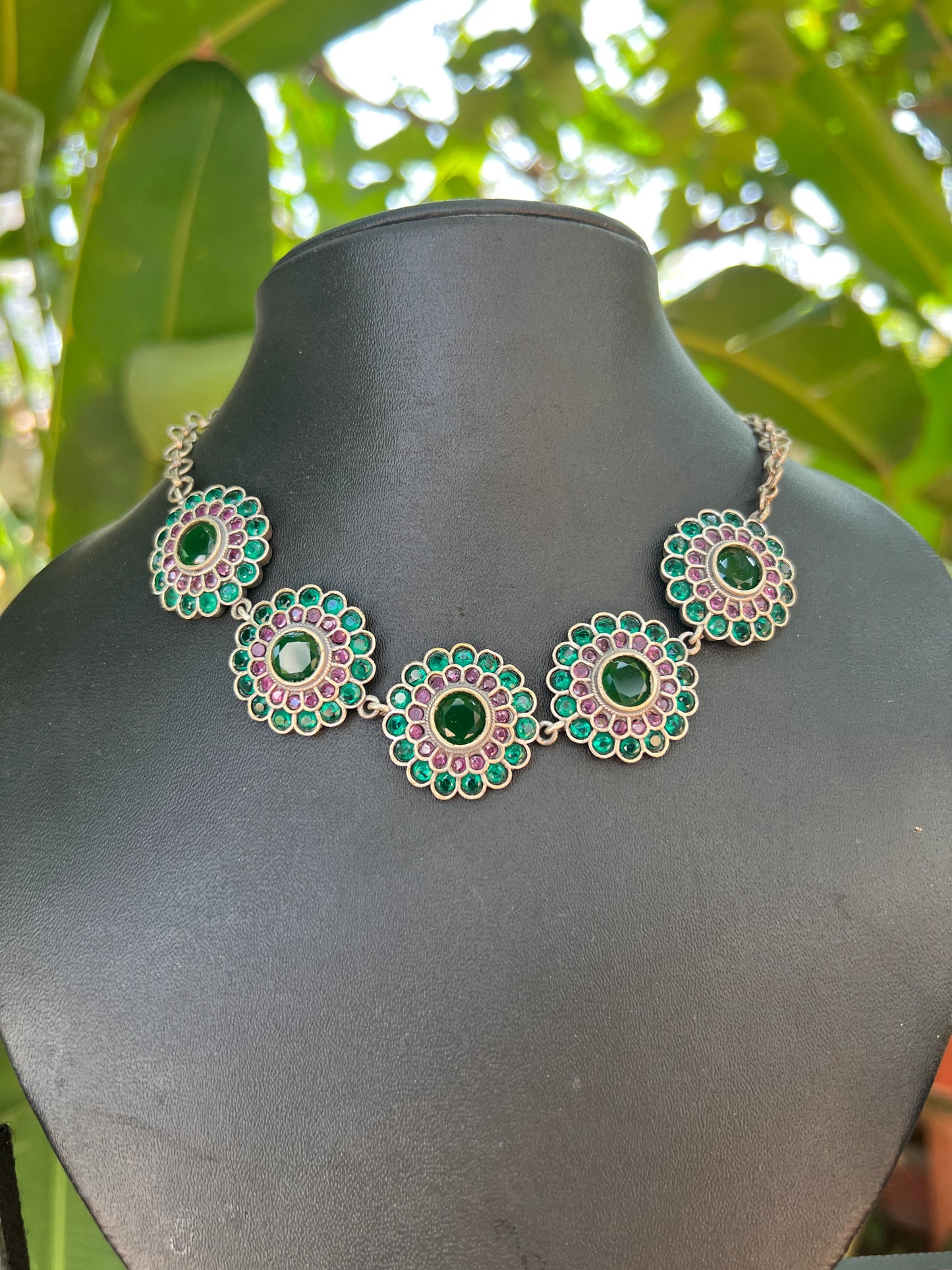 Oxidised stone necklace
