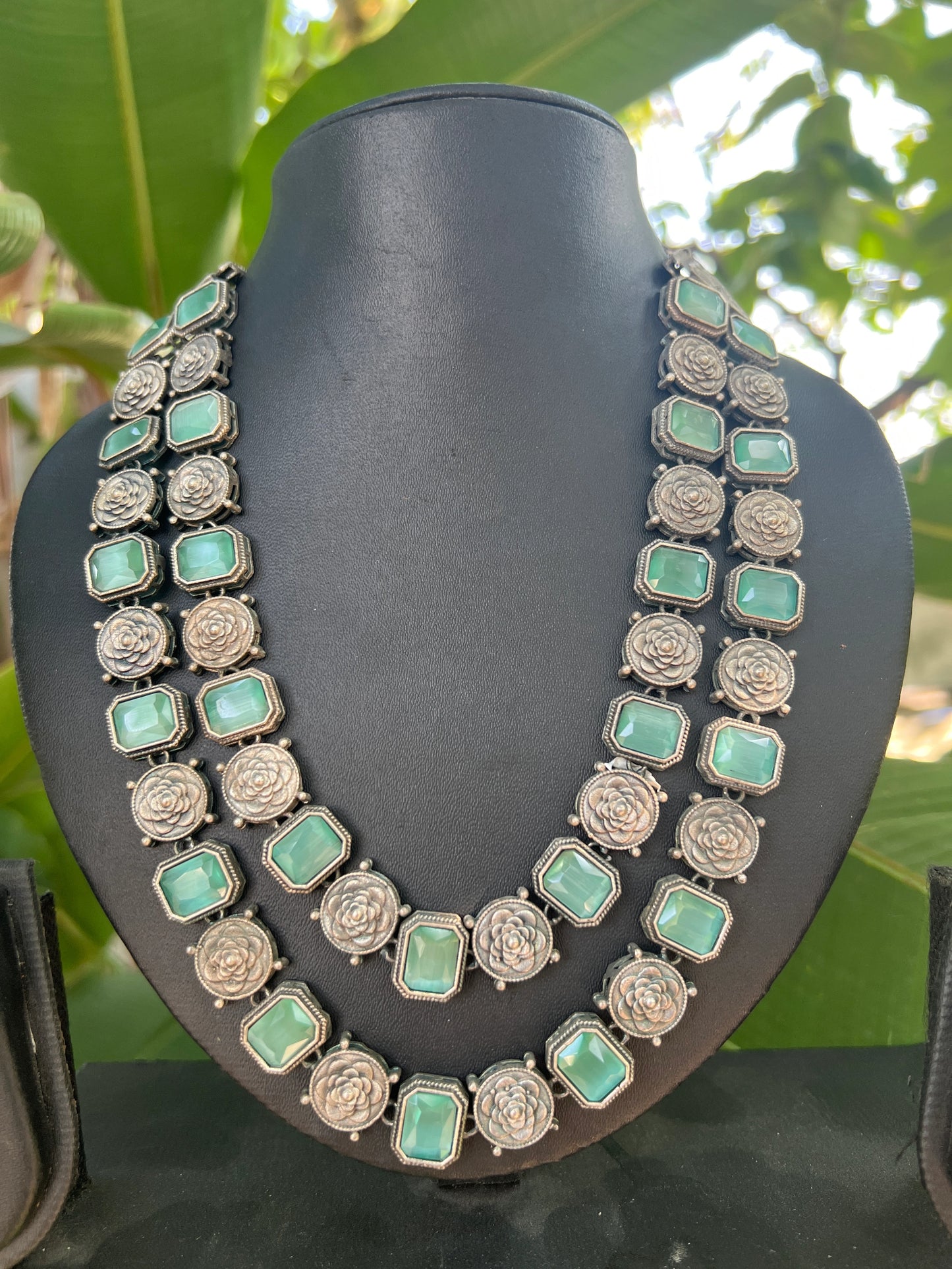 Oxidised mint necklace