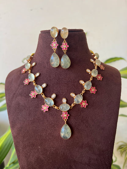 Natural stone kundhan necklace set