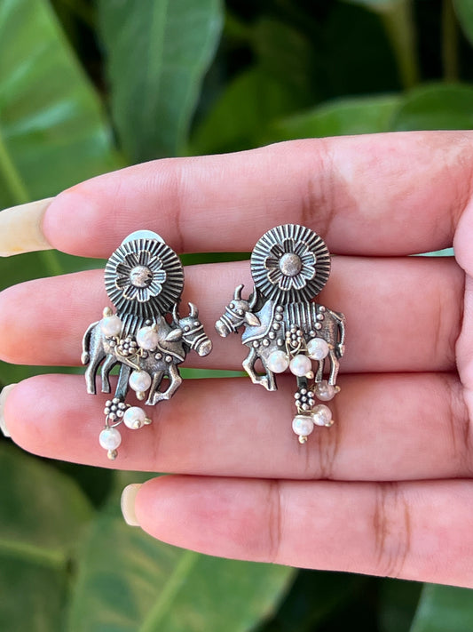 Oxidised cow earrings