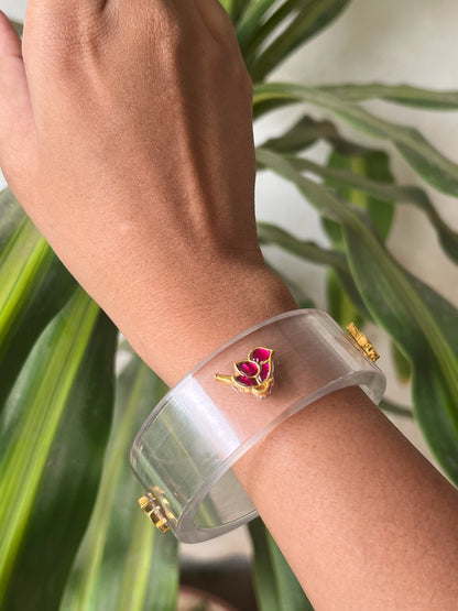 Transparent Resin bangles with kundhan bird motifs (red)