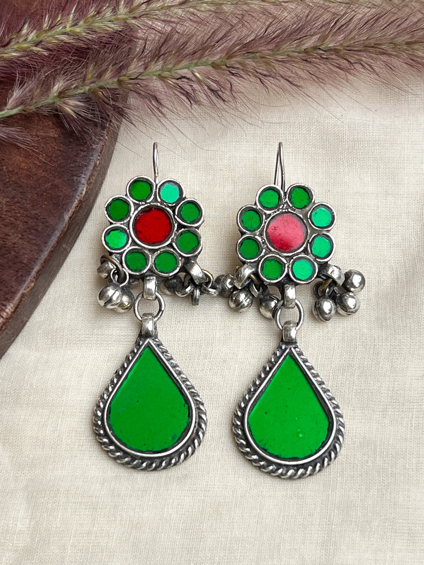 Green glass earrings