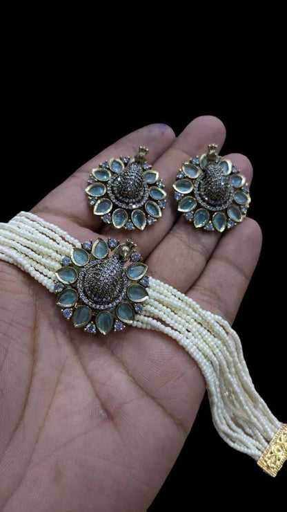3D Peacock choker set