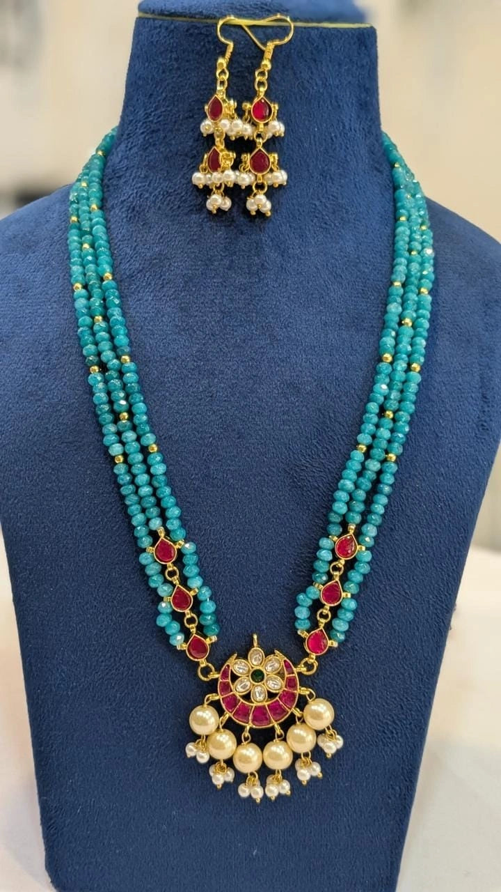 Onyx beads with kundhan necklace