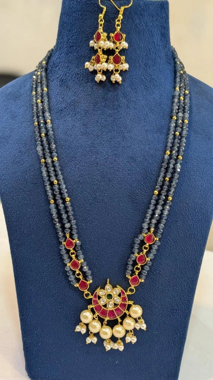 Onyx beads with kundhan necklace