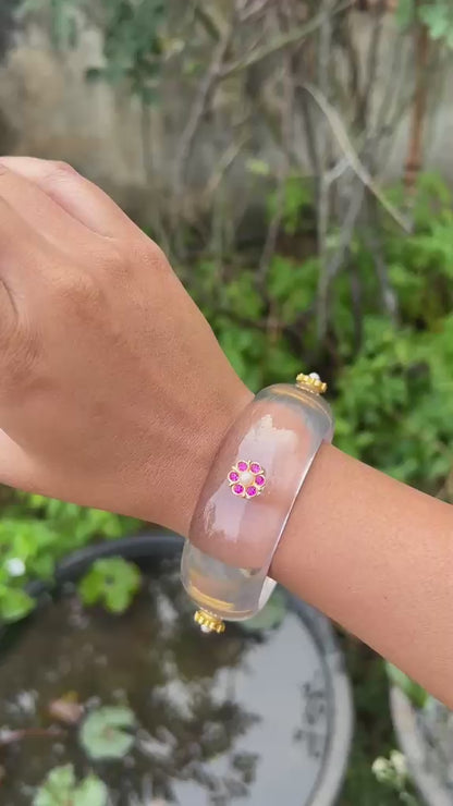 Transparent Resin bangles with pink stone motifs