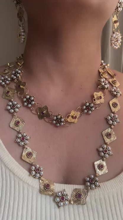 Double layer necklace set Red