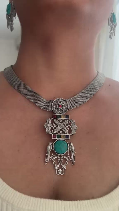Oxidised fusion necklace set