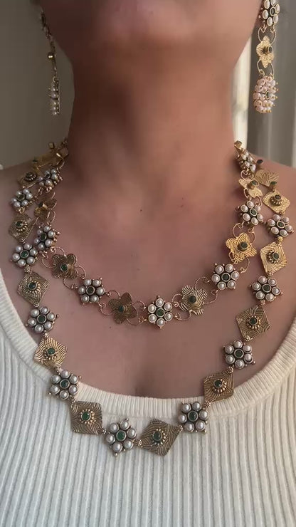 Double layer necklace set Green